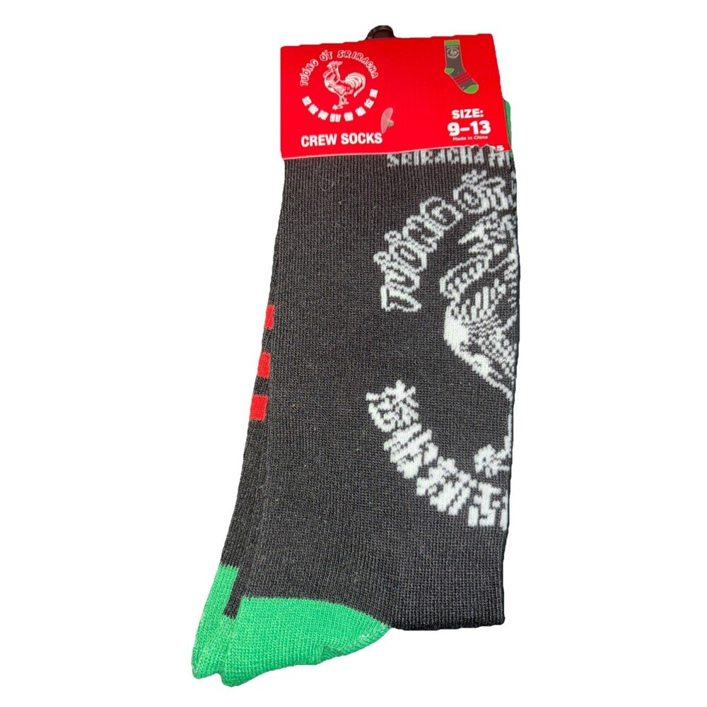 Tuong OT Sriracha Crew Socks Shoes Size 9-13  1 Pair Hot Chili sauce Food NWT